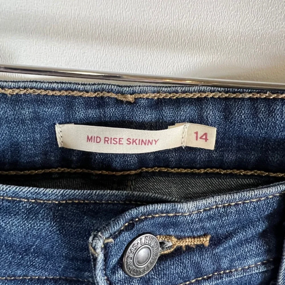 Levis Mid Rise Skinny Jeans‎ Womens 14 Dark Wash Blue Stretch Denim Pants